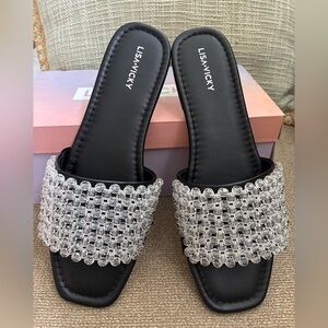 NEW Lisa Vicky Magical-V Black and Silver Crystal Slide Sandals Women’s Size 11
